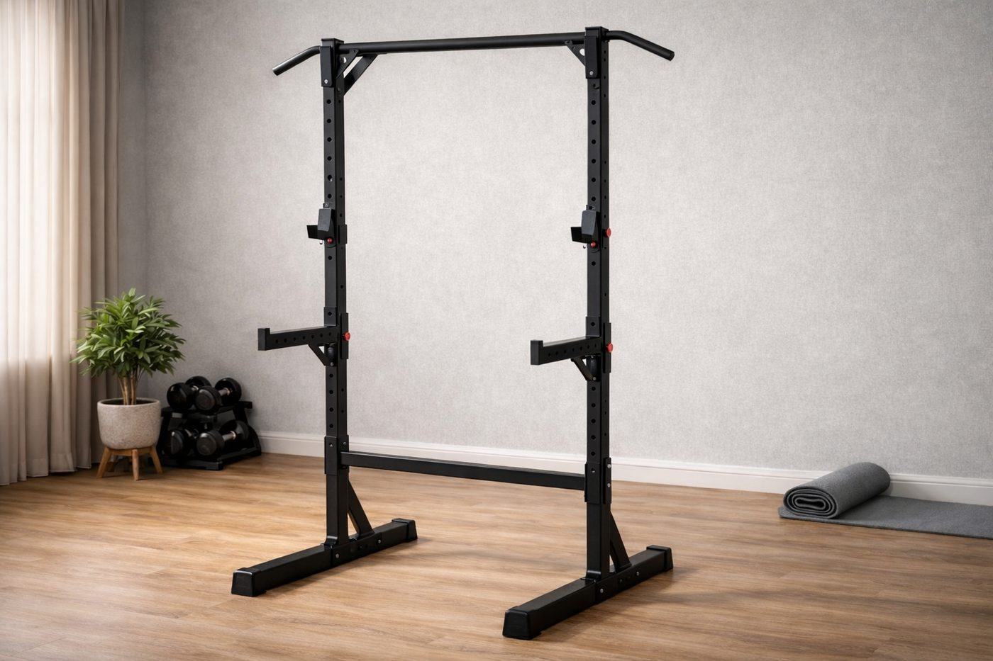 Power rack met pull-up bar en haltersteunen voor een home gym