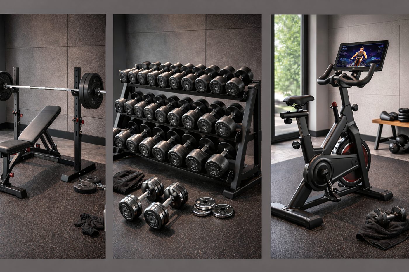 Rij dumbbells op een rek